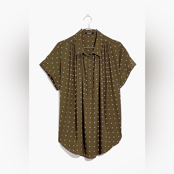 Madewell Central Drapey Popover Shirt in Grid Dot Kale Size Small - Picture 2 of 12